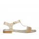Sandale pour femmes avec courroie salomé, perles et strass en daim beige et lamé platine talon 2 - Pointures disponibles:  42, 43