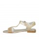 Sandalo da donna con cinturino charleston, strass e perle in camoscio beige e laminato platino tacco 2 - Misure disponibili: 42, 43, 44