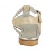 Sandalo da donna con cinturino charleston, strass e perle in camoscio beige e laminato platino tacco 2 - Misure disponibili: 42, 43, 44