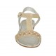 Sandalo da donna con cinturino charleston, strass e perle in camoscio beige e laminato platino tacco 2 - Misure disponibili: 42, 43, 44