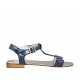 Sandalo da donna con cinturino charleston, strass e perle in camoscio e pelle laminata blu tacco 2 - Misure disponibili: 42, 43, 46
