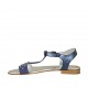 Sandalo da donna con cinturino charleston, strass e perle in camoscio e pelle laminata blu tacco 2 - Misure disponibili: 42, 43, 46