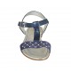 Sandalo da donna con cinturino charleston, strass e perle in camoscio e pelle laminata blu tacco 2 - Misure disponibili: 42, 43, 46