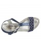 Sandalo da donna con cinturino charleston, strass e perle in camoscio e pelle laminata blu tacco 2 - Misure disponibili: 42, 43, 46