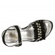 Sandale pour femmes avec courroie, franges et perles en daim noir talon compensé 9 - Pointures disponibles:  42, 44