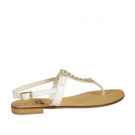 Sandalo infradito da donna con pietre in pelle bianca tacco 2 - Misure disponibili: 42