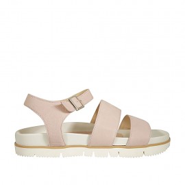Sandalia para mujer con cinturon en nubuk rosa cuña 2 - Tallas disponibles:  42, 44