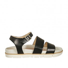 Sandalia para mujer con cinturon en piel negra cuña 2 - Tallas disponibles:  43