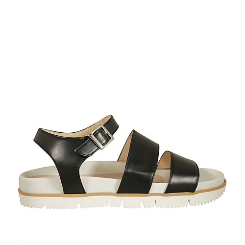 Sandalo da donna con cinturino in pelle nera zeppa 2 - Misure disponibili: 43, 44, 45