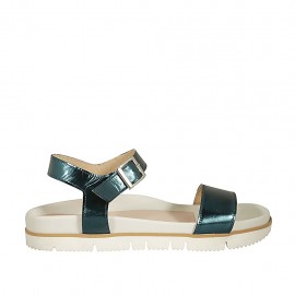 Sandalia para mujer en piel laminada petróleo con cinturon y cuña 2 - Tallas disponibles:  42, 43, 44, 45