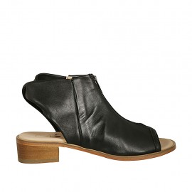 Sandalia con frontal alto y cremallera para mujer en piel negra tacon 4 - Tallas disponibles:  42, 43, 44, 45