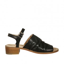 Sandalia para mujer con cinturon en piel negra tacon 4 - Tallas disponibles:  42, 43, 44