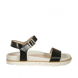 Sandale pour femmes en cuir noir avec courroie et talon compensé 2 - Pointures disponibles:  43, 44, 46