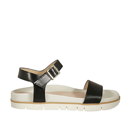 Sandalo da donna in pelle nera con cinturino zeppa 2 - Misure disponibili: 43, 44, 46