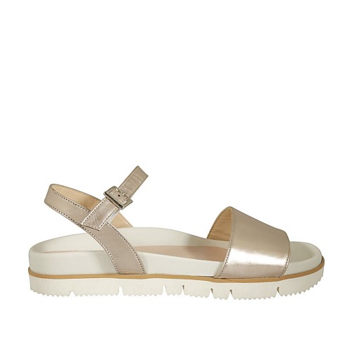 Sandalo da donna con cinturino in pelle laminata platino zeppa 2 - Misure disponibili: 43