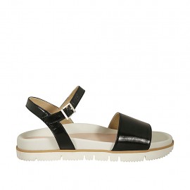 Sandalia para mujer con cinturon en charol negro cuña 2 - Tallas disponibles:  44, 45