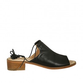 Sandalia para mujeres con cordones en piel negra tacon 4 - Tallas disponibles:  42, 43