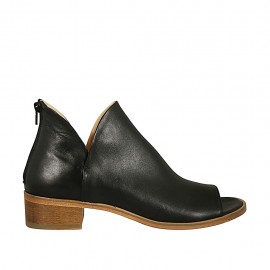 Chaussure ouverte pour femmes avec fermeture eclair en cuir noir talon 4 - Pointures disponibles:  43, 44, 46