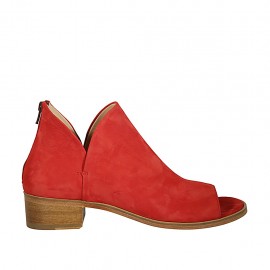 Zapato abierto para mujer con cremallera en nubuk roja tacon 4 - Tallas disponibles:  43, 44