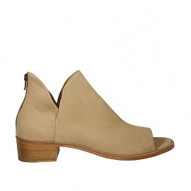 Zapato abierto para mujer con cremallera en nubuk beis tacon 4 - Tallas disponibles:  43, 44, 45