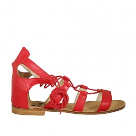 Zapato abierto estilo gladiador con cordones para mujer en piel roja tacon 1 - Tallas disponibles:  42, 43, 44, 46