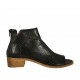 Zapato abierto en punta cerrado hasta el cuello para mujer con cremallera posterior en piel y piel perforada negra tacon 4 - Tallas disponibles:  44