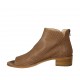 Zapato abierto en punta para mujer con cremallera posterior en piel y piel perforada avellana tacon 4 - Tallas disponibles:  43, 44