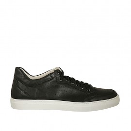 Scarpa casual stringata da uomo in pelle e pelle forata nera - Misure disponibili: 46