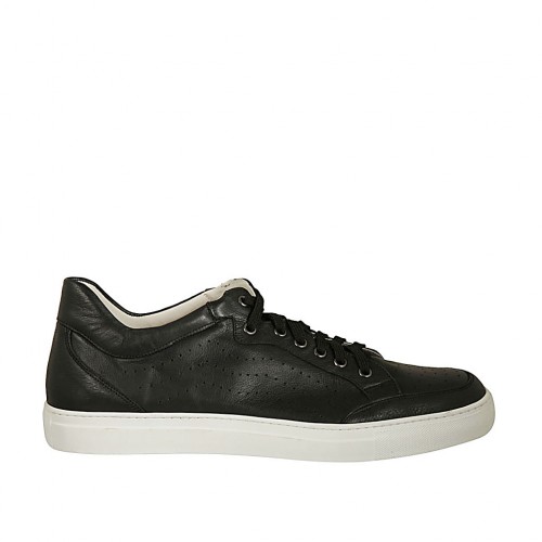 Scarpa casual stringata da uomo in pelle e pelle forata nera - Misure disponibili: 46