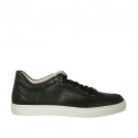 Men's laced casual shoe in black leather and pierced leather