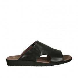 Men's mule with elastic bands in black leather - Available sizes:  46, 48, 49