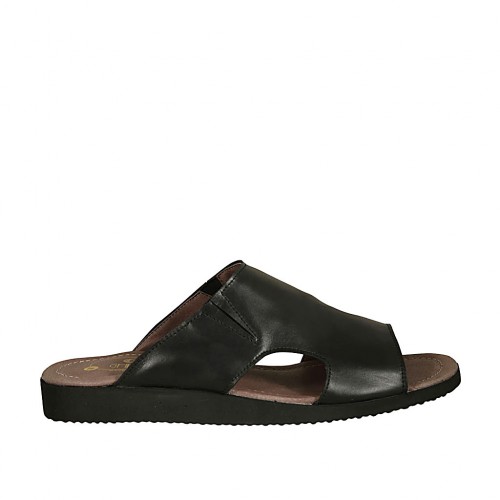 Men's mule with elastic bands in black leather - Available sizes:  46, 48, 49