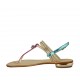 Sandalo infradito da donna con strass in pelle laminata platino e stampata azzurra e fucsia tacco 1 - Misure disponibili: 34