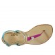 Sandalo infradito da donna con strass in pelle laminata platino e stampata azzurra e fucsia tacco 1 - Misure disponibili: 34