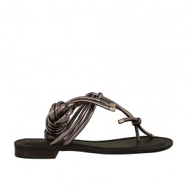 Sandalo infradito alla schiava da donna con lacci in pelle laminata grigia canna di fucile tacco 1 - Misure disponibili: 33, 34, 43