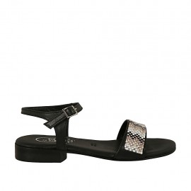 Sandalia con cinturon y estrás para mujer en piel negra tacon 2 - Tallas disponibles:  32