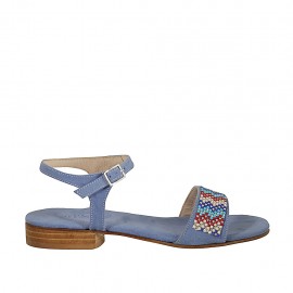 Sandalo da donna con cinturino e strass in camoscio azzurro tacco 2 - Misure disponibili: 32, 33, 43