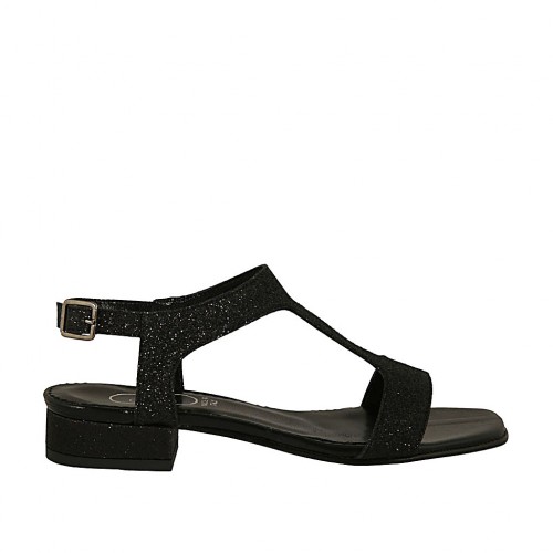 Sandalo da donna glitterato nero tacco 2 - Misure disponibili: 32, 43
