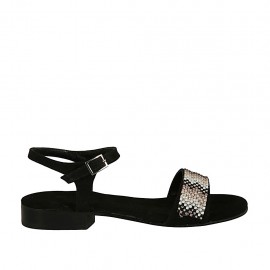 Sandalia con cinturon y estrás para mujer en gamuza negra tacon 2 - Tallas disponibles:  32