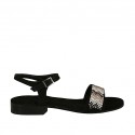 Woman's sandal in black suede with strap and rhinestones heel 2