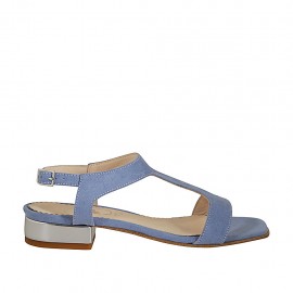 Sandalo da donna in camoscio azzurro tacco 2 - Misure disponibili: 32, 43, 44, 46