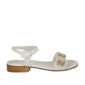 Sandalo da donna in pelle bianca con cinturino e strass tacco 2 - Misure disponibili: 32, 43, 46