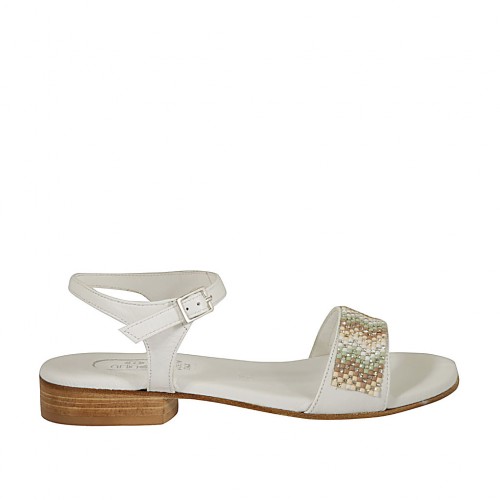 Sandalo da donna in pelle bianca con cinturino e strass tacco 2 - Misure disponibili: 32, 43, 44, 45, 46