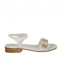 Woman's sandal in white leather with strap and rhinestones heel 2