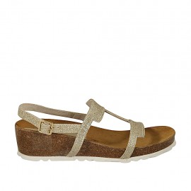 Sandalia brillante platino para mujer cuña 4 - Tallas disponibles:  42