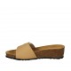 Sabot aperto da donna in pelle beige con bottone, velcro e zeppa 4 - Misure disponibili: 42, 43, 44