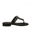 Woman's thong mules with rhinestones in black leather heel 2