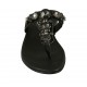 Woman's thong mules with rhinestones in black leather heel 2 - Available sizes:  33