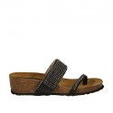Sabot aperto infradito da donna in pelle nera con strass e zeppa 4 