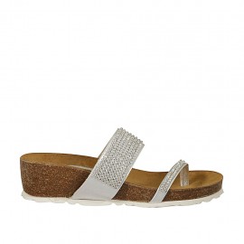 Sabot aperto infradito da donna in pelle argento con strass e zeppa 4 - Misure disponibili: 42, 43